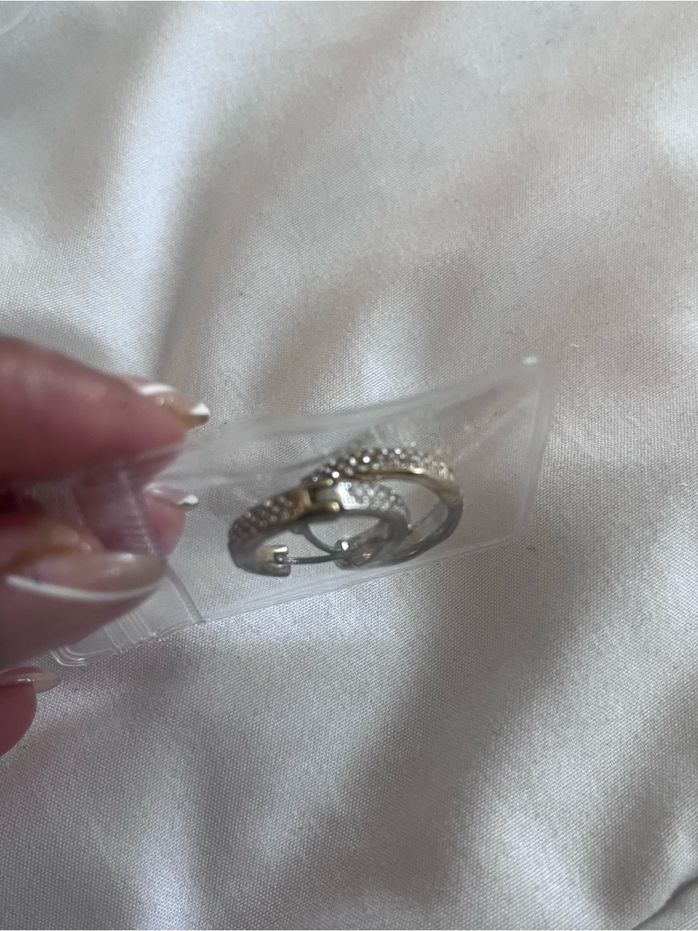 Gold and silver hoops clasp earrings cz two-tone crystal - Picture 3 of 4